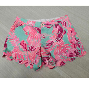 Lilly Pulitzer Size 4 women's Buttercup shorts pink teal scalloped edge